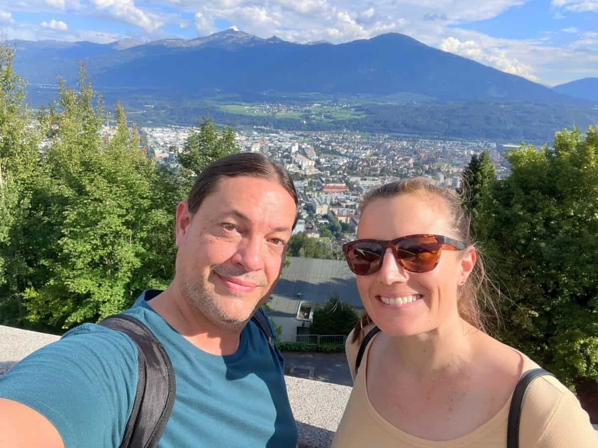 Liz and Steve hiking in Innsbruck's nearby mountains.