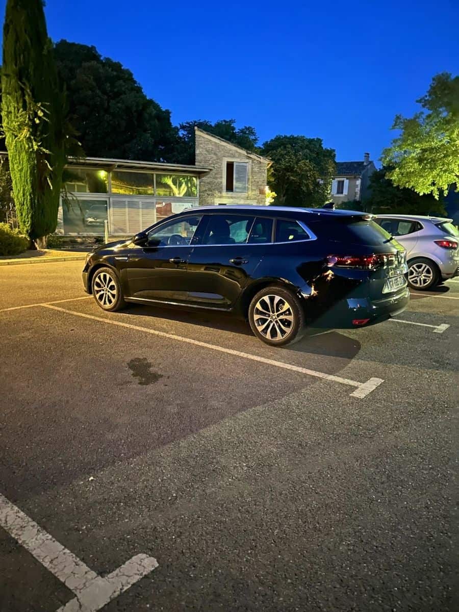 Our Renault rental car in the parking lot in Goult