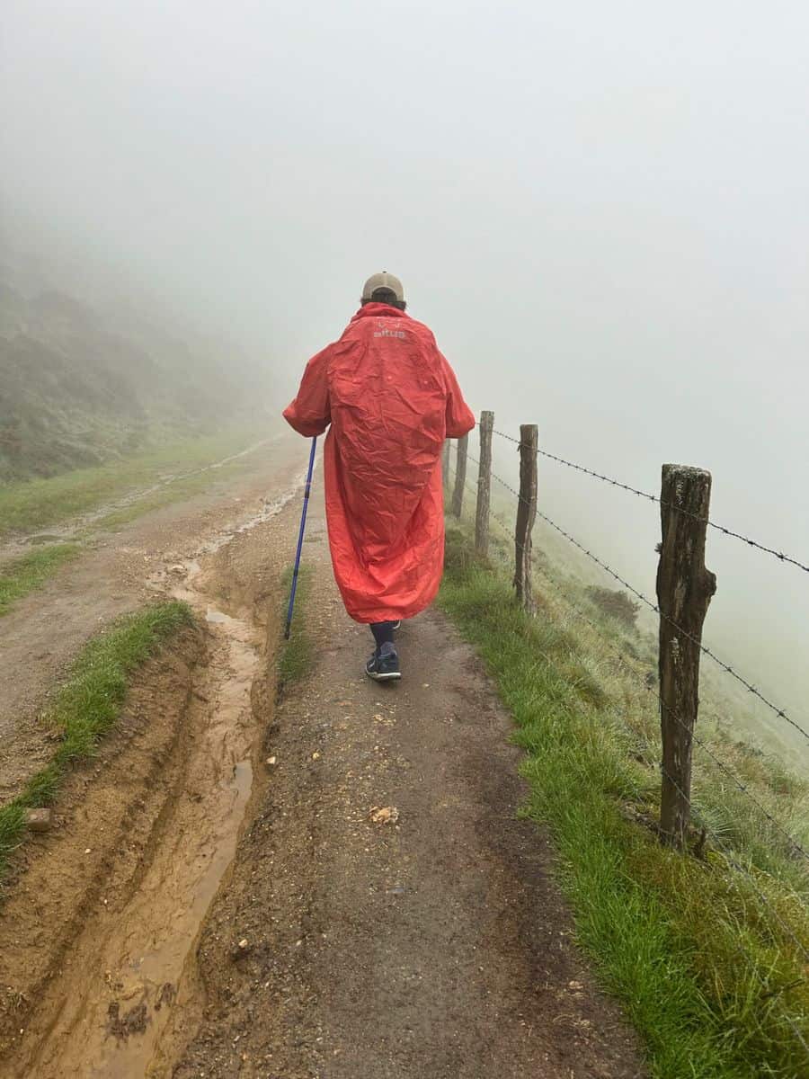 Steve walking in the Pyrenees in his Altus poncho