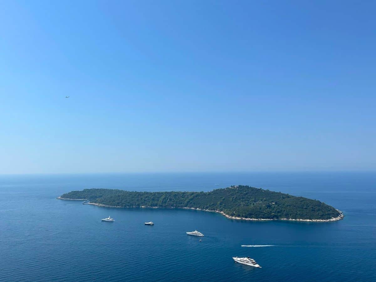 Lokrum Island surrounded by the beautiful blue water of the Adriatic