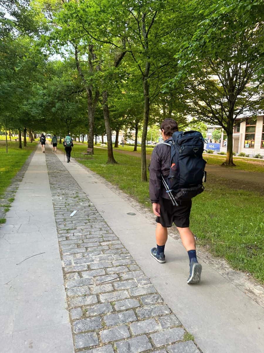Steve walking through Pamplona 