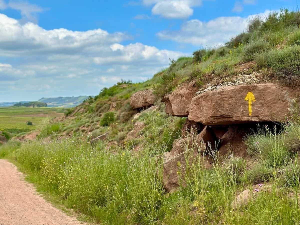 A single yellow arrow showing pilgrims the way along the Camino