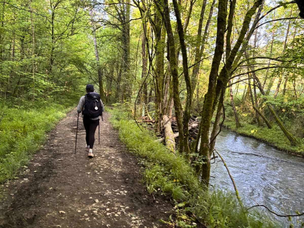 Liz diligently following the trail along The Way, in honor of her dad.
