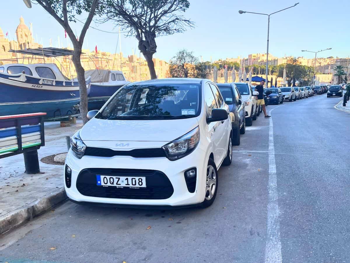 Our Malta rental car parked along the street in Senglea