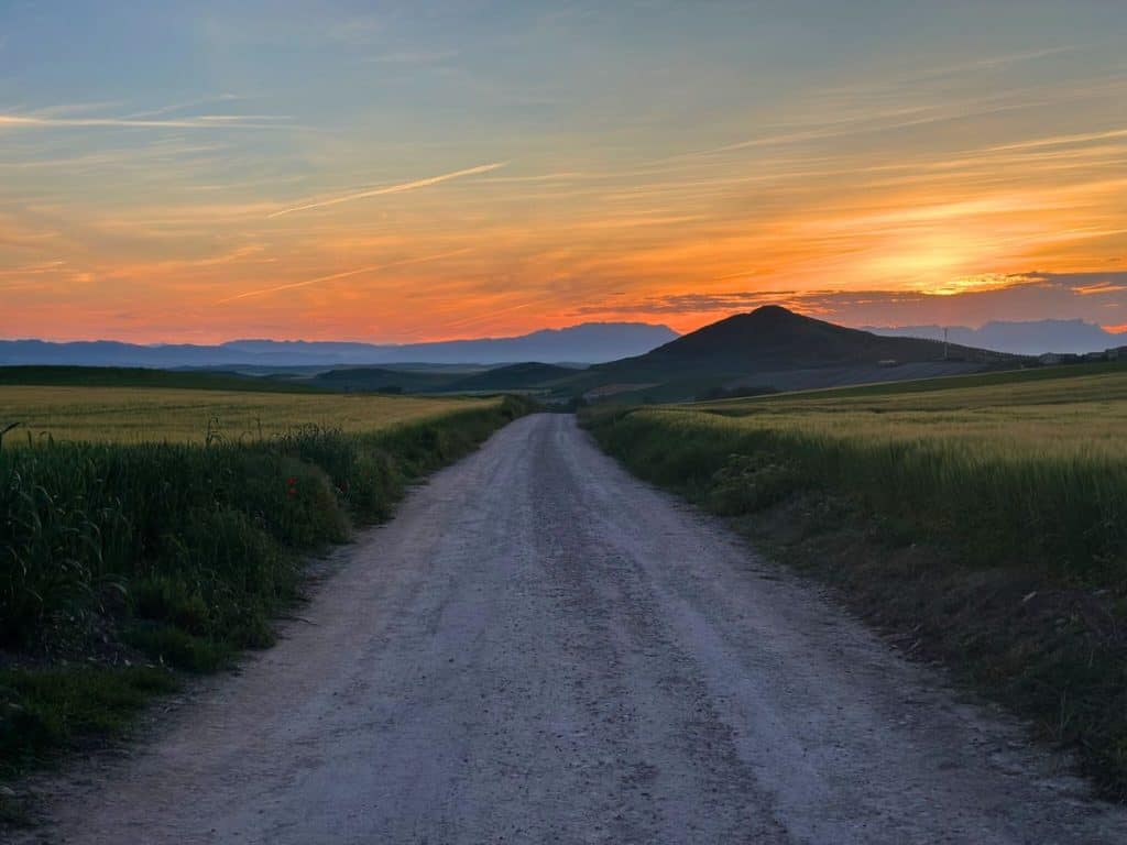 A beautiful sunrise behind us along the Camino.