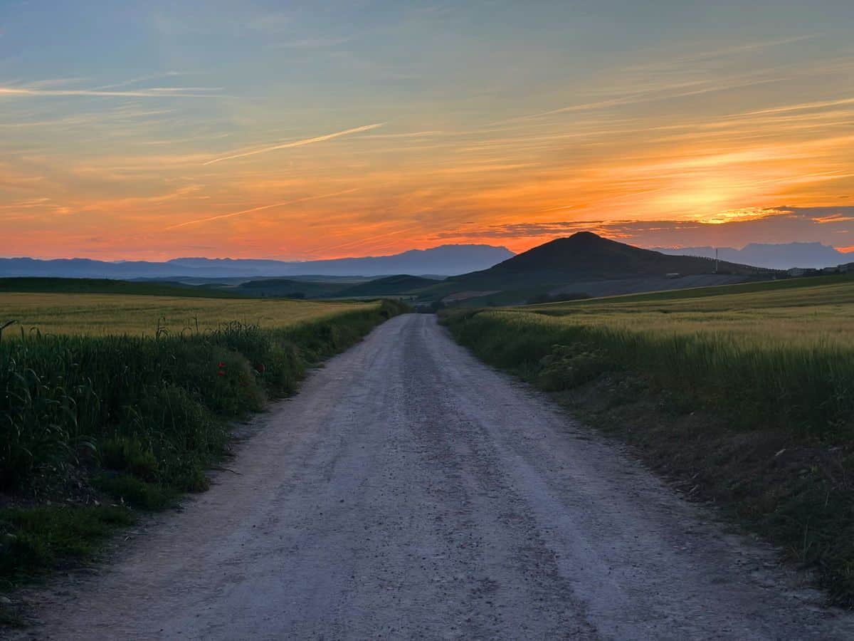 A beautiful sunrise behind us along the Camino.