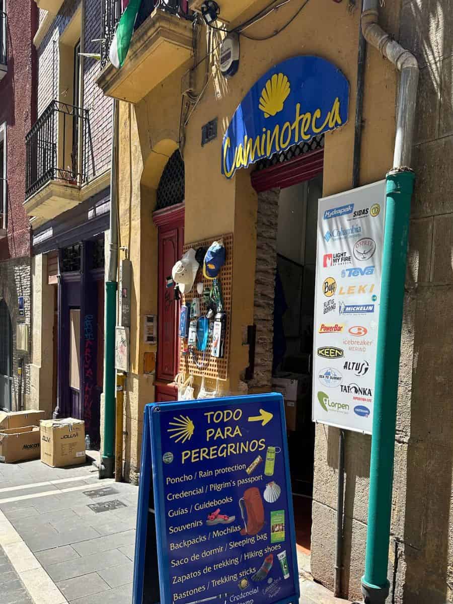 Camino gear store in Pamplona. First-time walkers will be comforted by hiking shops along the the way.
