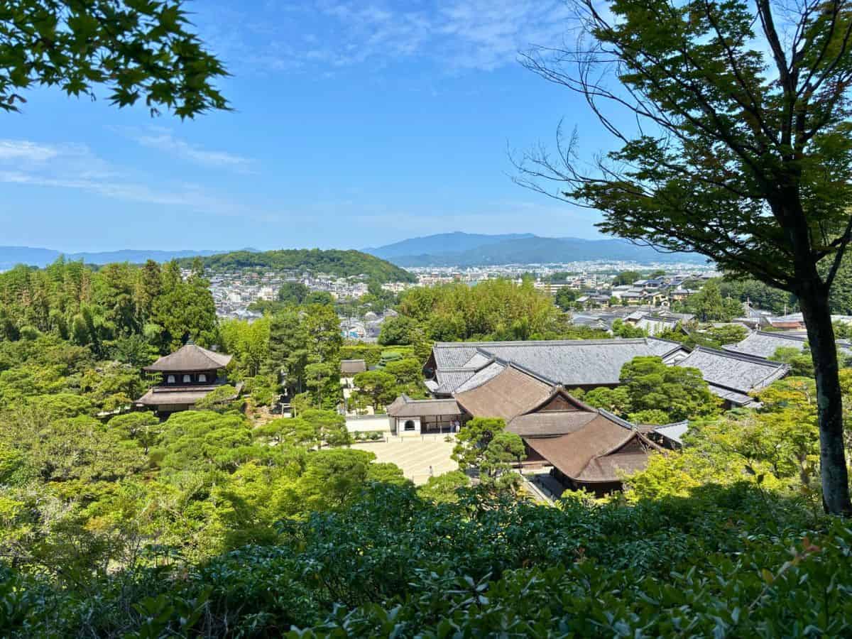A beautiful view atop Ginkaku-ji, with views of Kyoto beyond