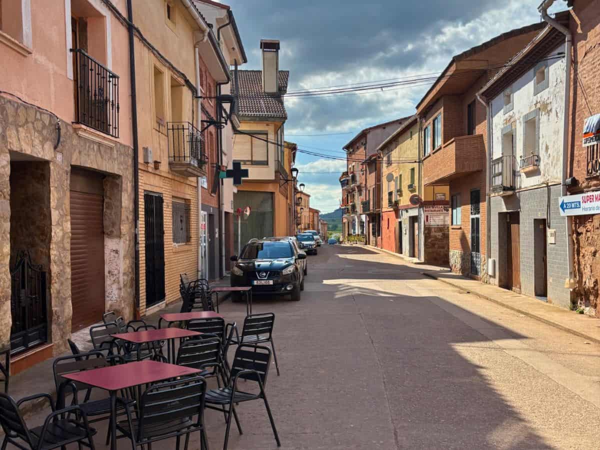 The quiet main street of Azofra, Spain - an off-stage stop for us on the Camino Frances