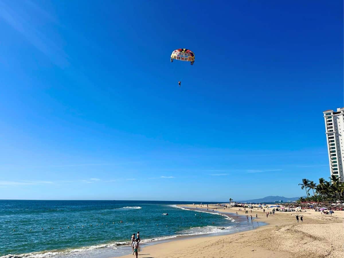 Paraglider over Playa Los Tules in Puerto Vallarta