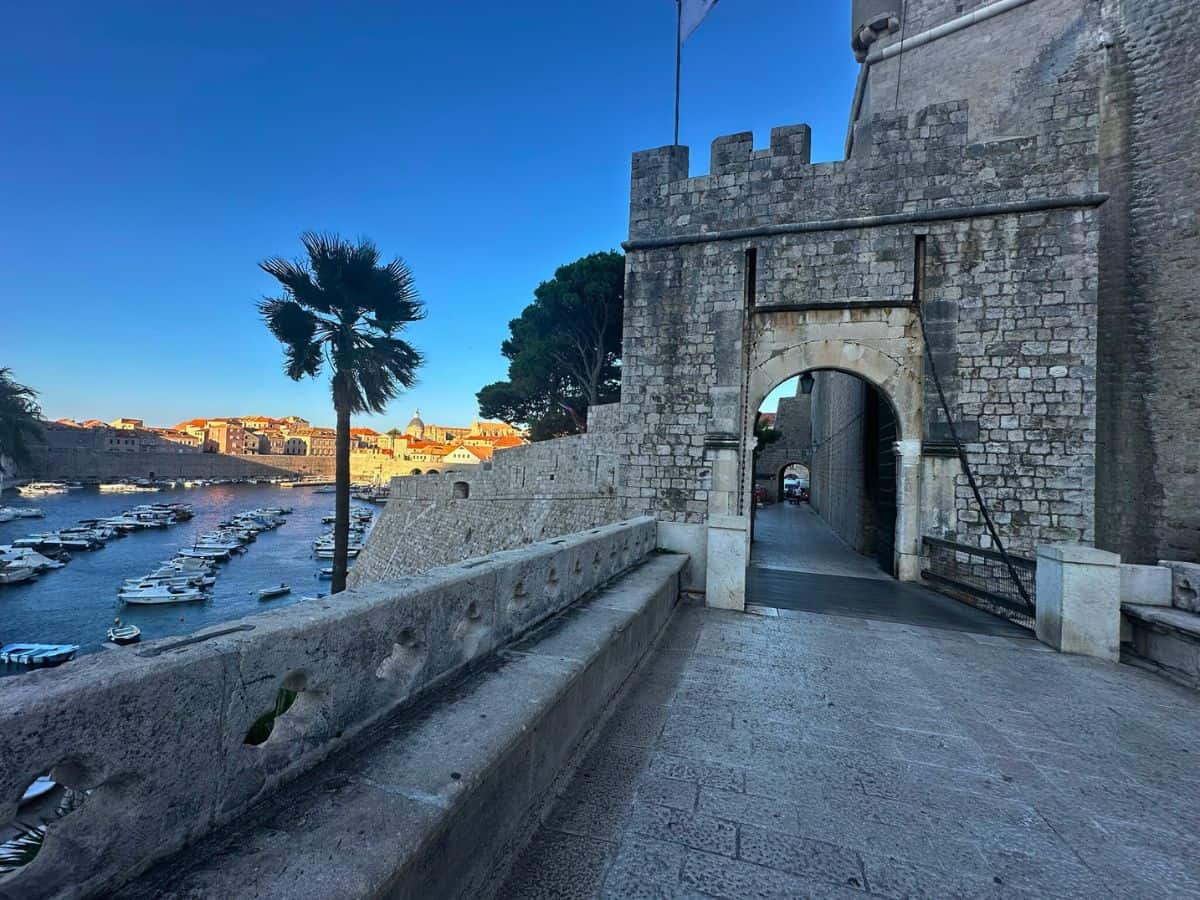 Dramatic entrance to Ploce Gate, which you'll walk through often if you stay in Old Town Dubrovnik